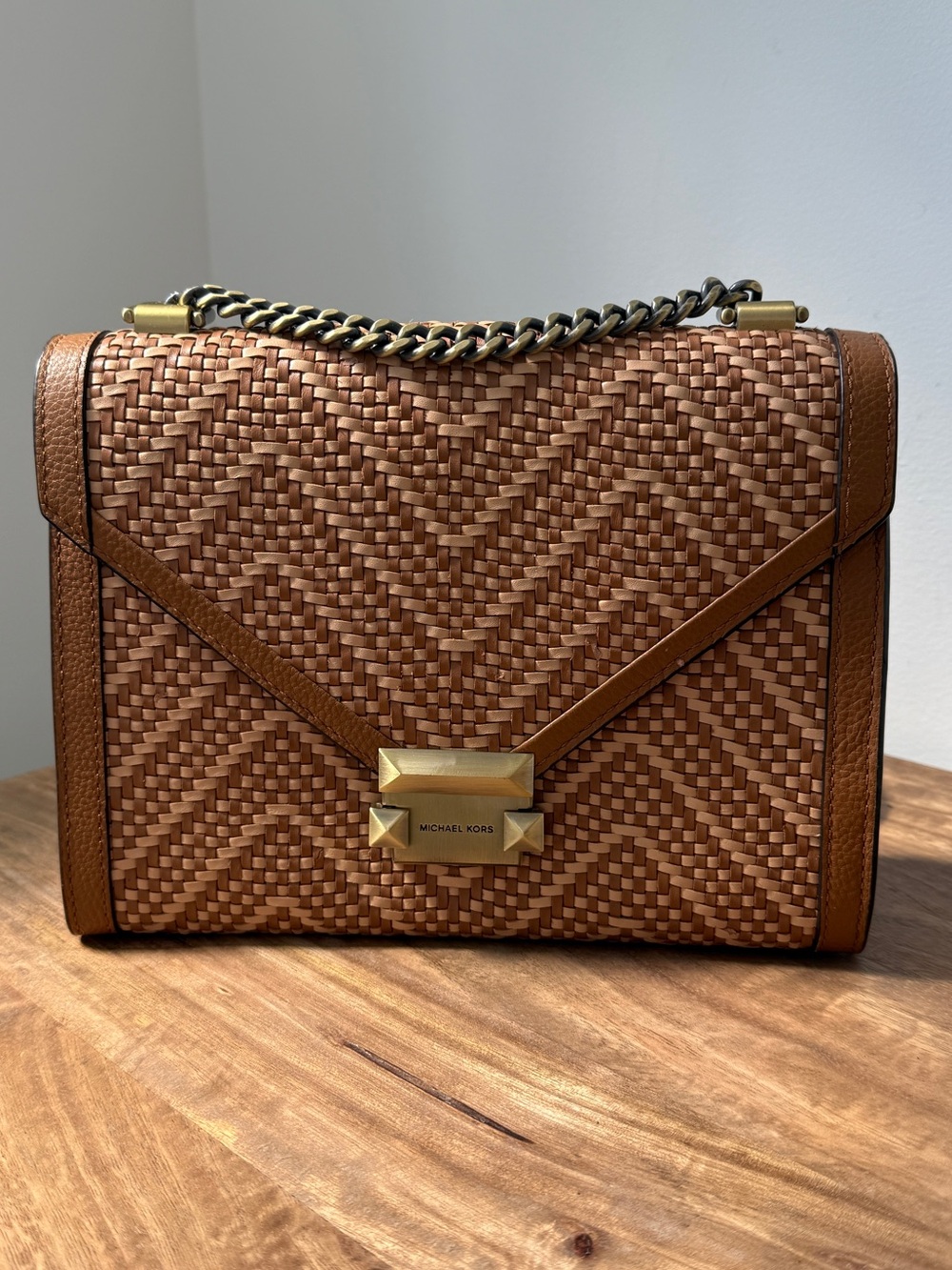 MICHAEL Michael Kors Whitney Woven Leather Convertible Shoulder Bag Acorn